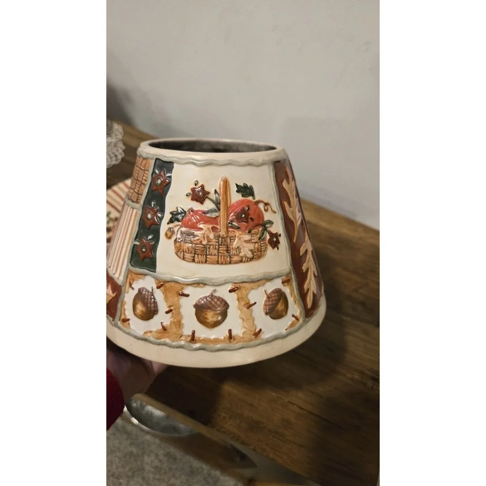 Vtg Yankee Candle Autumn HTF Ceramic Shade Plate Set Pumpkins Acorns Flowers